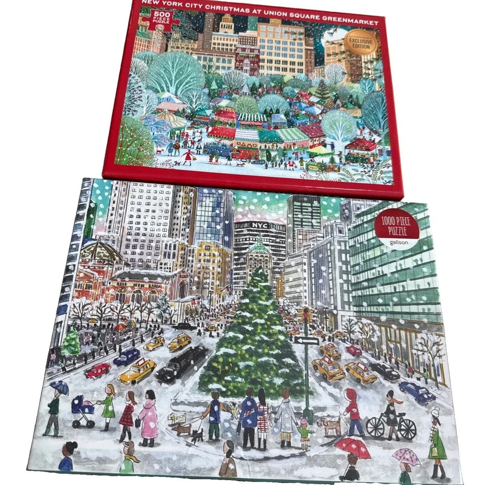 Lot Of 2 Galison SNOWFALL ON PARK AVE  & Time Square Christmas Puzzles